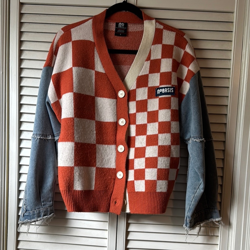 Women’s Checkered Sweater - Orange and Blue